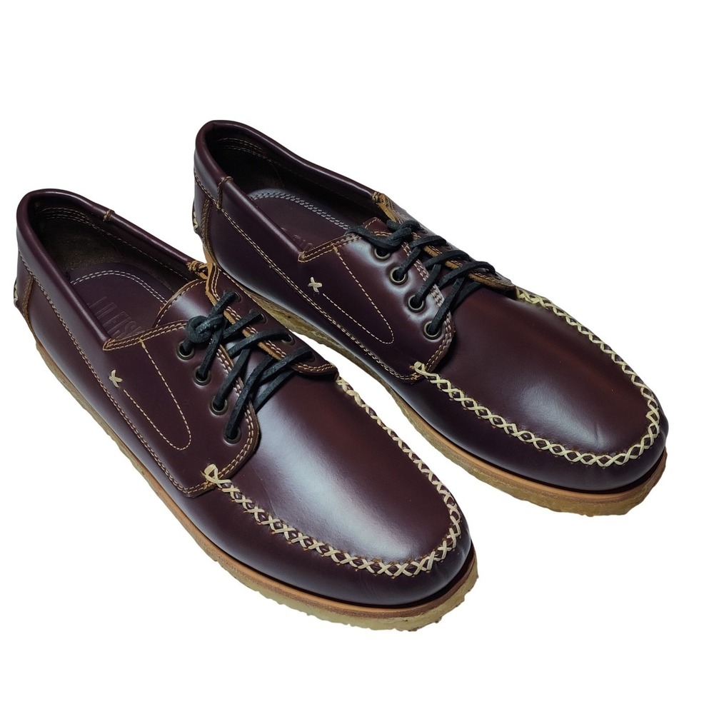 J.D. Fisk Men's Burgundy Leather Moc Toe Boat Shoes Crepe Sole 10